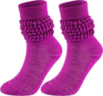 Generic Slouchy Socks for Women Slouch Socks Scrunch Socks Medium High Tube Bubble Socks 80S 90S Knee Tube Socks Soft Cotton Retro Scrunch Socks Mid Calf Rib 