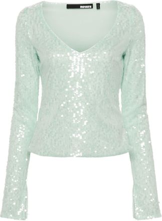 Rotate sequinned mesh longleeved T-shirt - women - Spandex/Elastane/Recycled Polyester/Recycled Polyester - 40 - Green