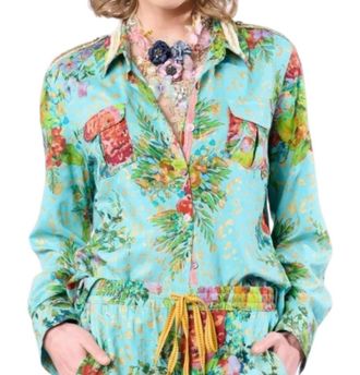 Aratta Cordelia Button Down Shirt In Aqua
