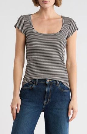 Splendid Fitted Scoop Neck T-Shirt in Black Stripe at Nordstrom Rack, Size X-Small