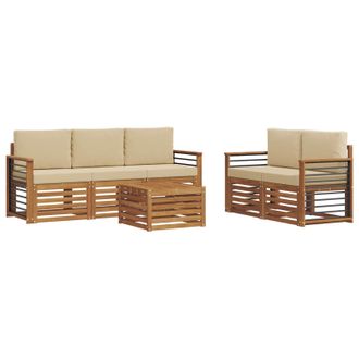 vidaXL Juegos De Sof&aacute;s 6 Pcs Natural Y Beige Madera De Acacia S&oacute;lida Vidaxl