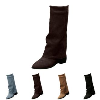 Generic Womens Western Boots Mid Calf Suede Knee High Boots Womens Low Block Pointed Toe Boot Tall Block-Heeled Boot Mid Heel Riding Booties Fashion Fall Long