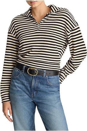 Madewell Half Zip Stripe Jacket Womens Clothing Jet Black : XL (Womens 14-16), Polyamide/Polyester/Viscose