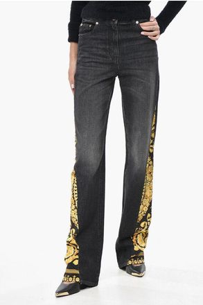 Versace Straight-Leg Jeans with Baroque-Motif Inserts 22cm size 24