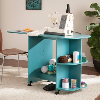 SEI Stradville Expandable Rolling Sewing Table Craft Station Turquoise
