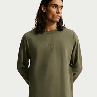Nike Mens Nike Sportswear Premium Essentials Long-Sleeve T-Shirt in Green | IH1127-222