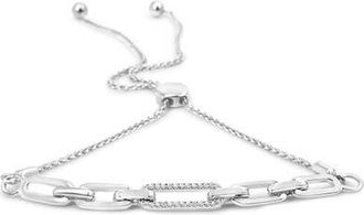 House of Brilliance 925 Sterling Silver 1/10 Cttw Diamond Paperclip Link Adjustable Bolo Bracelet at Nordstrom