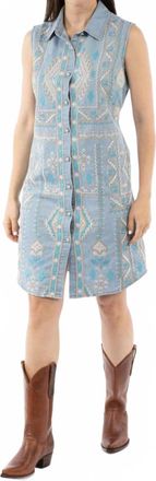 Scully Sleeveless Embroidered Button Front Dress In Denim Blue