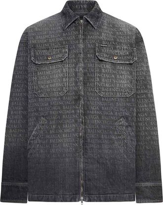 Balenciaga Denim Overshirt With All-Over Logo