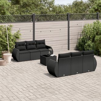 vidaXL Set De Comedor De Jard&iacute;n 7 Pzas Y Cojines Rat&aacute;n Sint&eacute;tico Negro Vidaxl