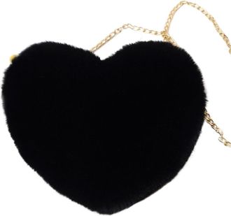 Generic Womens Plush Bags Plush Bag Women Soft Heart Shaped Crossbody Handbag Shoulder Messenger(Black)
