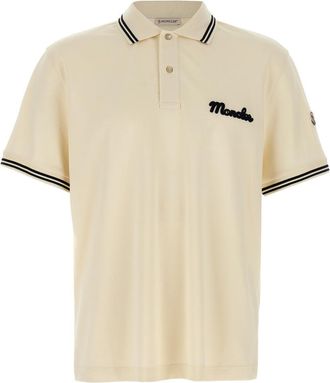 Moncler Beige Logo embroidery polo shirt