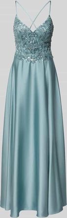 Laona Abendkleid mit Perlen und V-Ausschnitt in Petrol, Gr&ouml;&szlig;e 32