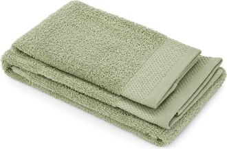 KASANOVA Set asciugamano viso e ospite cotone bordatura verde