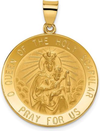 Diamond2Deal 14k Yellow Gold Satin Hollow Large Queen Of The Holy Scapular Medal Pendant