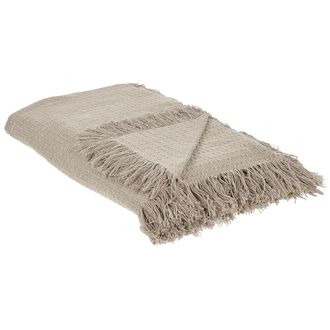 Beliani Colcha Decorativa Para Cama Con Borlas Fabricada En Algod&oacute;n En Color Gris Pardo 220 X 240 Cm Yerbent