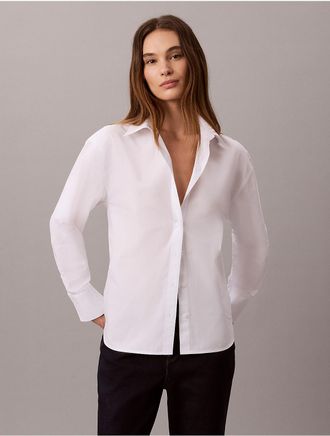 Calvin Klein Jeans Calvin Klein Womens Cotton Poplin Relaxed Button-Down Shirt - White - XL