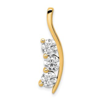 Diamond2Deal 14k Yellow Gold Diamond Large 3 Stone Curved Bar Pendant