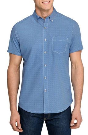 W.R.K Slim Fit Micro Square Reworked Short Sleeve Button-Down Shirt in Navy at Nordstrom, Size Xx-Large