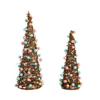 Nearly Natural 12-in and 16-in Artificial Easter Rattan Cone Trees with Pastel Eggs - Set of 2 in Brown at Nordstrom
