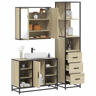 Berkfield Home 3 Piece Bathroom Furniture Set Sonoma Oak Engineered Wood in Brown