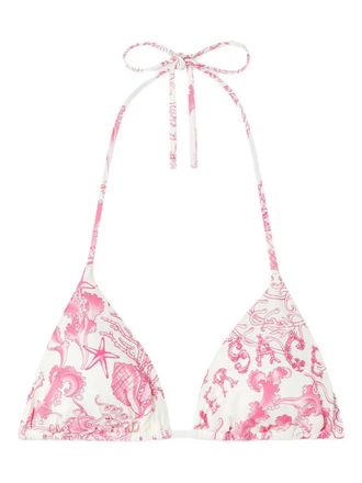 Versace floral-print triangle bikini top - White
