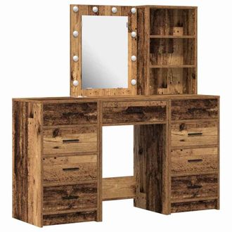 Berkfield Home 3-Piece Dressing Table Set with LED in Old Wood Finish in Brown