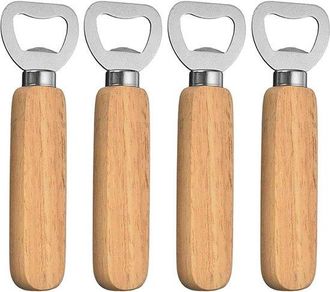 OEM Juego De 4 Abridores De Botellas Con Mangos De Madera - Abridores De Cerveza Personalizados Para El Hogar, La Cocina Y El Bar. Regalo Ideal