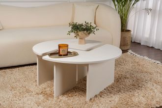 Calicosy Mesa De Centro De Madera Blanca, Dise&ntilde;o Moderno Y Limpio, 90 X 90 X 41 Cm, Ideal Para Sal&oacute;n Y Sal&oacute;n