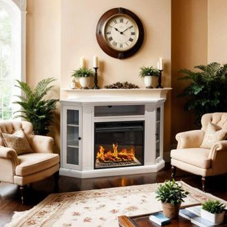 Dmora Chimenea El&eacute;ctrica Dtagliavin, Estufa El&eacute;ctrica, Hogar El&eacute;ctrico De Pared, Chimenea Moderna, Made In Italy, 126x78 H81 Cm, Blanco - Dmora