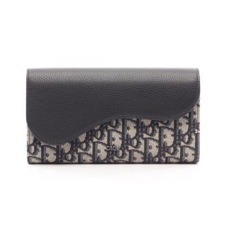 Dior Beige Black Navy Canvas Leather Long Wallet (Bi-Fold) (Pre-Owned)