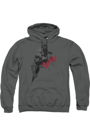 Gildan Batman Sketch Bat Red Logo Adult Pull Over Hoodie / Hooded Sweatshirt