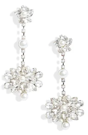 Cristabelle Imitation Pearl Linear Drop Earrings in Sil/white at Nordstrom