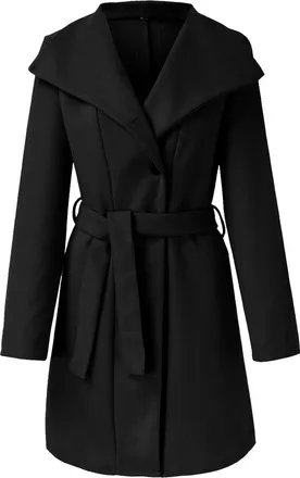 Generic Womens Double Breasted Coat Winter Mid Long Trench Coat With Belt (Black, XL)