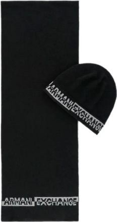 A|X Armani Exchange Elegant Heren Sjaal Set - Heren - Wintersjaals - Zwart - ONE Size - Wol - Accessoires