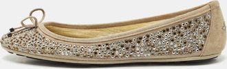 Jimmy Choo London Grey Crystal Embellished Suede Weber Ballet Flats