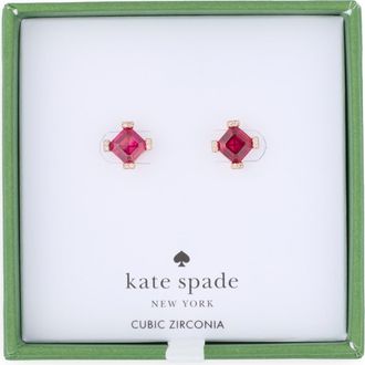 Kate Spade New York asscher cut crystal stud earrings in Ruby/rose Gold at Nordstrom Rack