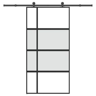 Berkfield Home Sliding Door with Hardware Set 102.5x205 cm Tempered Glass & Aluminium in Black