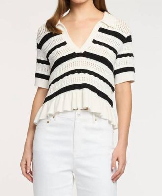 Cinq &agrave; Sept Elvire Knit Polo Pullover Top In Black And White