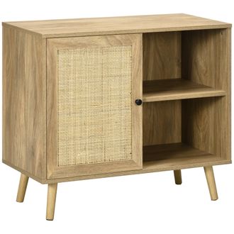 HOMCOM Homcom - Aparador De Cocina Buffet De Comedor Mueble Auxiliar De Cocina Con Puerta De Rat&aacute;n Y 2 Estantes De Almacenaje Para Sal&oacute;n 80x39x70 Cm Natural