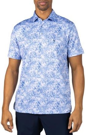 Tailorbyrd Distressed Tropical Print Performance Polo in Denim at Nordstrom Rack, Size X-Large