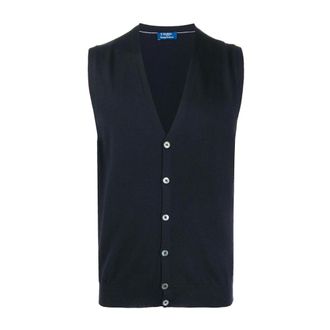 Barba V-hals vest - Heren - Jassen - Blauw - Maat: XL Wol