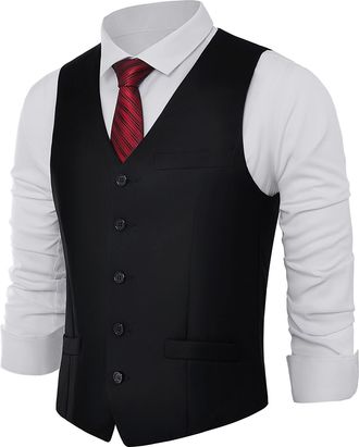 Babeyond Mens Formal Suit Vest Slim Fit Waistcoat Business Vest for Suit Tuxedo, Black, S