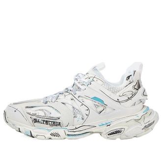 Balenciaga (WMNS) Balenciaga Track 1.0 Sneakers White Blue Mesh and Nylon Graffiti 542436W3SRA9014