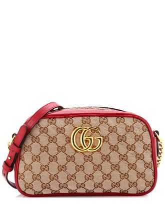 Gucci GG Marmont Shoulder Bag Diagonal Quilted GG Canvas with Leather Small (Authentic Pre-Loved)