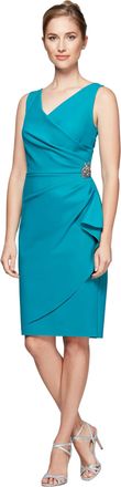 Alex Evenings Womens Slimming Short Ruched Cocktail Dress with Ruffle (Petite and Regular Sizes) Special Occasion, Turquoise, 22
