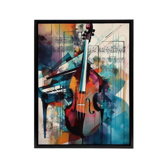 Artery8 Abstract Notes Violin & Piano Framed Canvas Wall Art Print | Size: W24 x H32