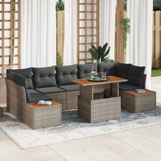 vidaXL Conjunto De Sof&aacute; De Jard&iacute;n 8 Pcs Gris Polirat&aacute;n Vidaxl