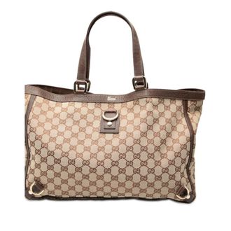 Gucci Beige Brown Canvas Leather Tote Bag (Pre-Owned)