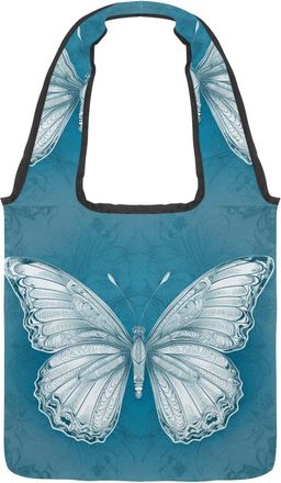 Generic Vintage Butterfly Reversible Canvas Shoulder Tote - Double-Sided Print, 12oz Cotton, 27cm Drop, Fold-Flat Bag for Travel, Shopping, Street Outings
